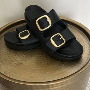Large Buckle Black Sandal